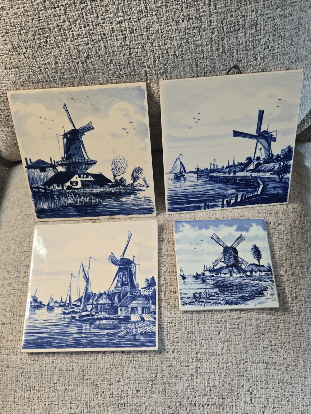 Holland Blue and White Windmill Delft Tile Wall Art Set